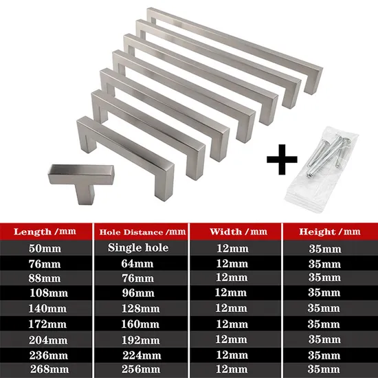 3-15inch Stainless Steel Cabinet Handles Square Furniture Kitchen Handle
