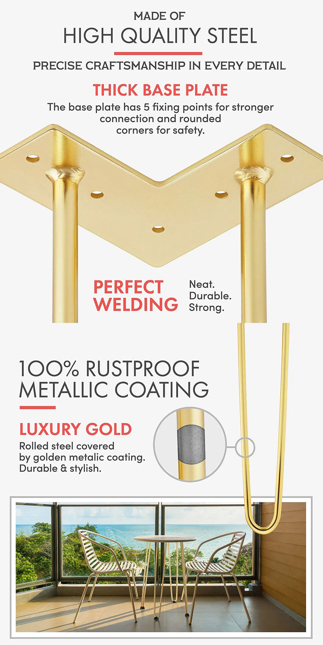 Luxury Coffee Metal Furniture Hairpin Rose Gold Table Legs