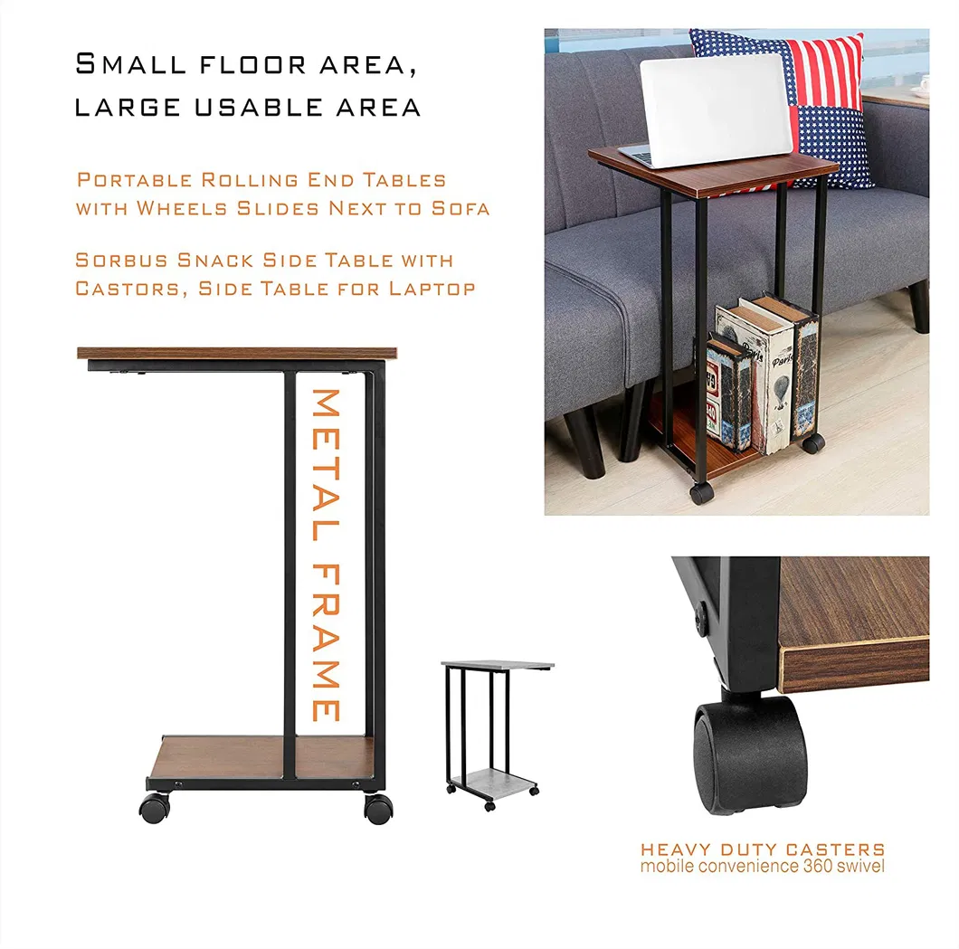 Modern Mobile Snack Nightstand L Sofa Table Frame