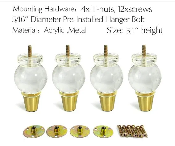 DIY Furniture Feet End Bench Glass Bed Side Cabinet Acrylic Sofa Legs