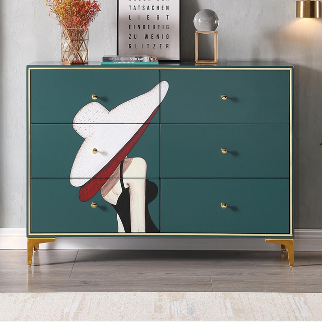 Modern Oak Dressers with Drawers & Cabinet Storage - Hand-Printed Design for Bedroom
