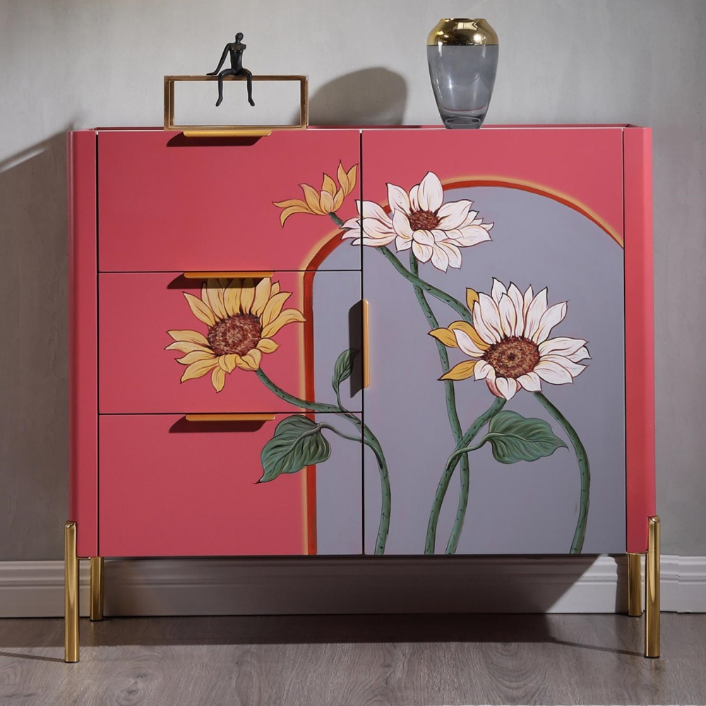 Solid Wood Vintage American Distressed Painted 5-Drawer Chest of Drawers for Bedroom