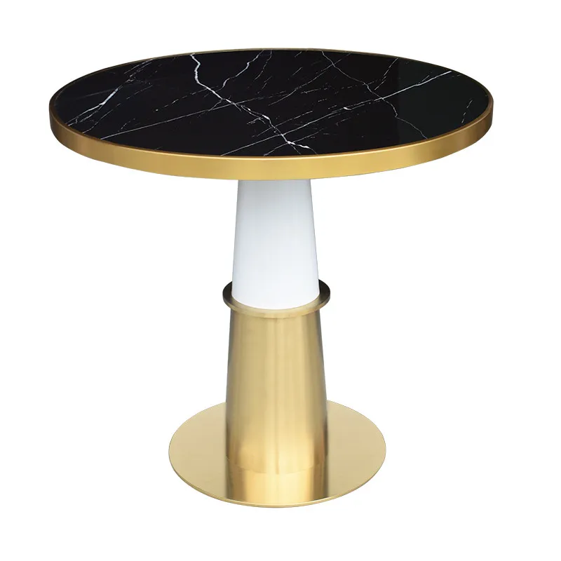 Modern Round Luxury Brushed Gold Stainless Steel Legs Dinner Table Set
