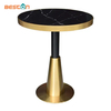 Stainless Steel Titanium Gold Edged Jazz White Round Artificial Stone Table Base
