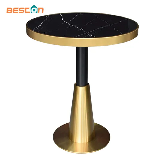 Stainless Steel Titanium Gold Edged Jazz White Round Artificial Stone Table Base