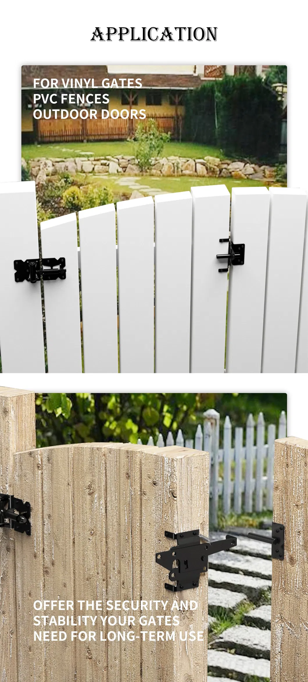 Fence Self-Locking Black Steel Automatic Gravity Lever Wood Fence Gate Latches