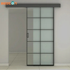 Aluminum Black Metal Frame Glass Interior Sliding Barn Door with Hardware Kit