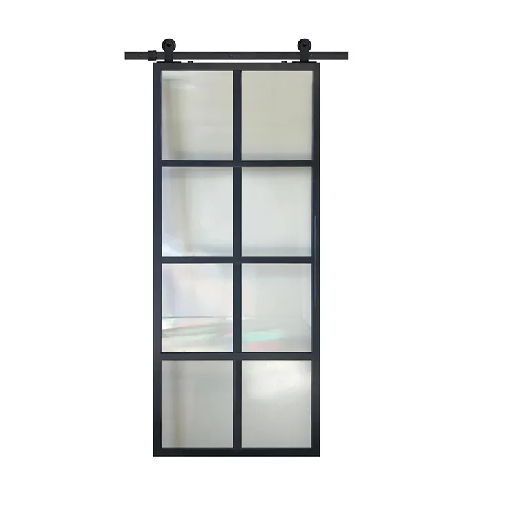 Modern Steel Frame Door, Heavy 3/8" Thick Tempered Safety Glass Sliding Door