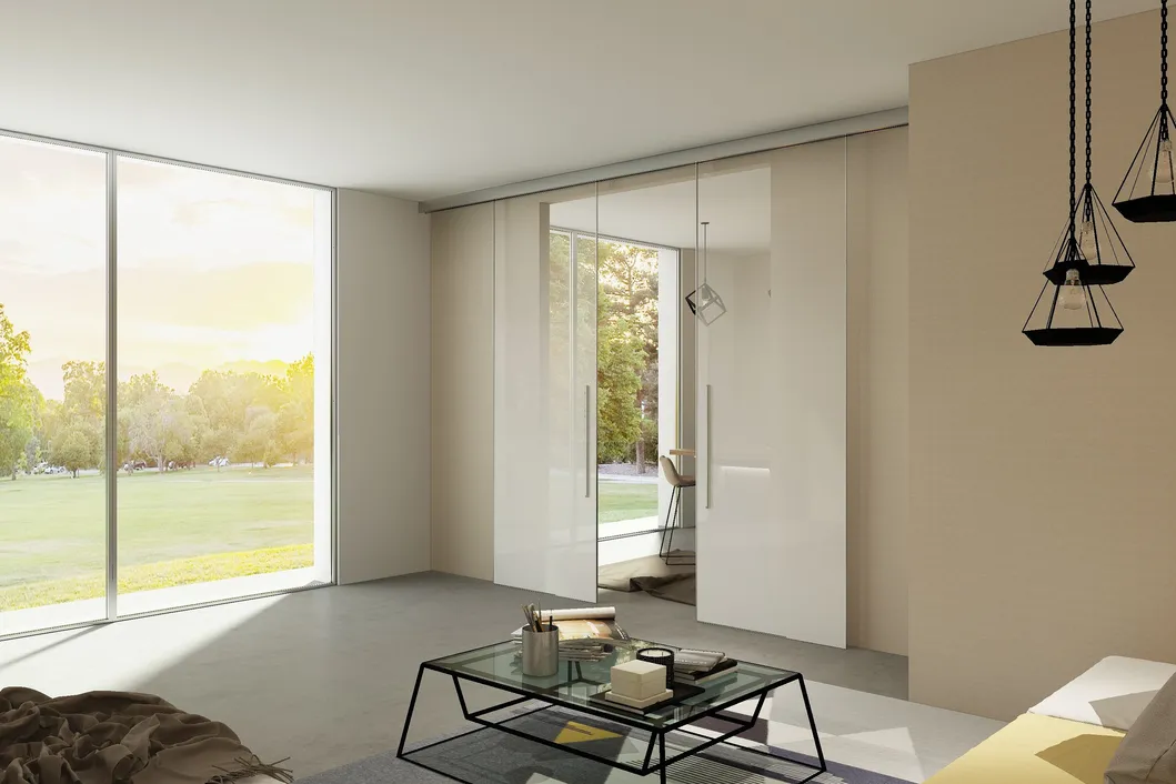 Slim Framed Metal Sliding Glass Barn Door with Metal Frame