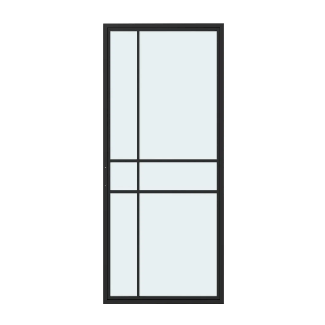 Modern Black Steel Frame Glass Sliding Barn Door with Hardware