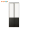 Frosted Glass Black Metal Finish Sliding Barn Door with Hardware Kit