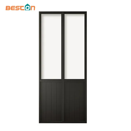 Frosted Glass Black Metal Finish Sliding Barn Door with Hardware Kit