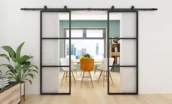 Frosted Glass Barn Door Mounted Hardware Kit with Soft Close Glass Door