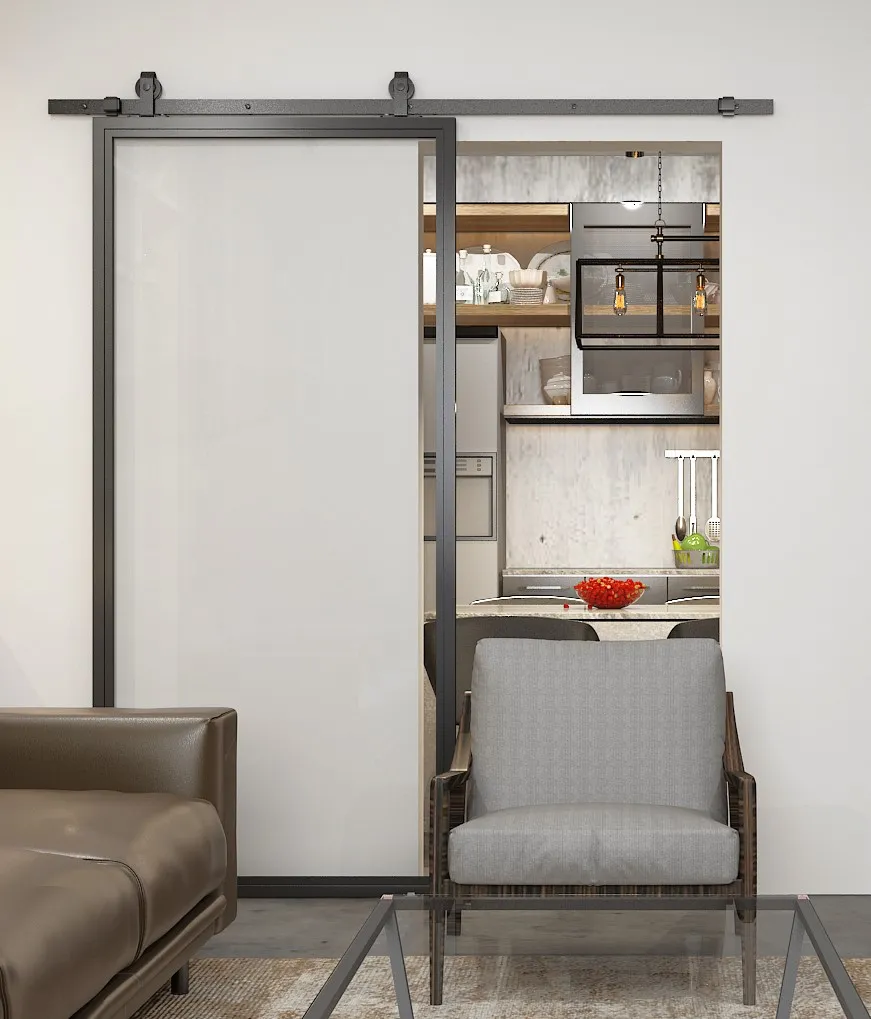 Apartment One Piece Interior Black Steel Frame Door with Clear Glass Insert