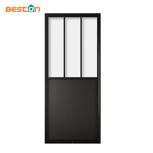 Black Powder Coated Sliding Glass Door with Steel Frame and Skirt Board