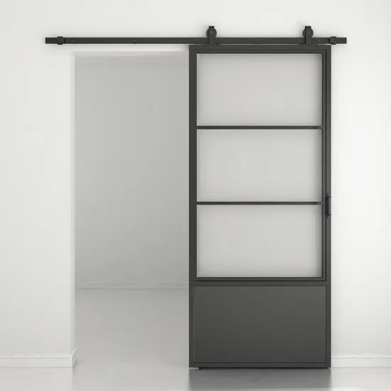 2 Visions and Metal Part Glass Sliding Barn Doors with Hardwares