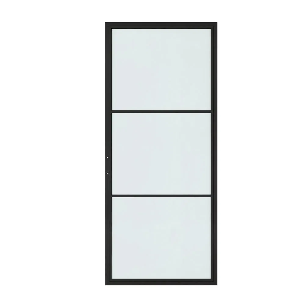 3 Lites Customized Black Steel Frame Glass Barn Door Leaf