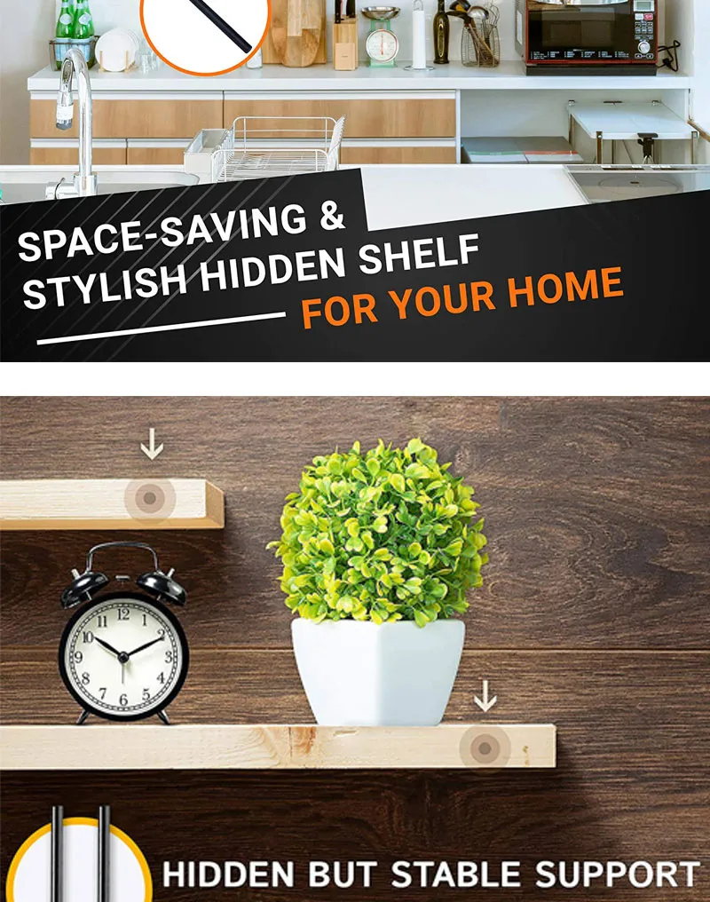 12 Inches I Shape Floating Pipe Shelf Mounting Brackets with Invisible Design