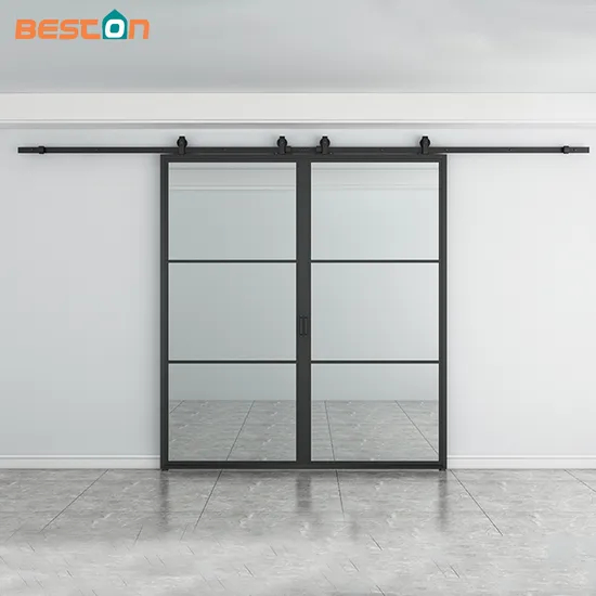 Black Powder Coated Glass Flush Door Double Sliding Impact Glass Sliding Door