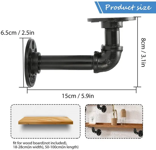 Iron Pipe Bracket Wall Mounted Floating Shelf Hanging Wall Hardware Decor