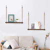 Brown Shelf Rope Wall Wood Floating 4 Hooks Rustic Hanging Shelf Brackets