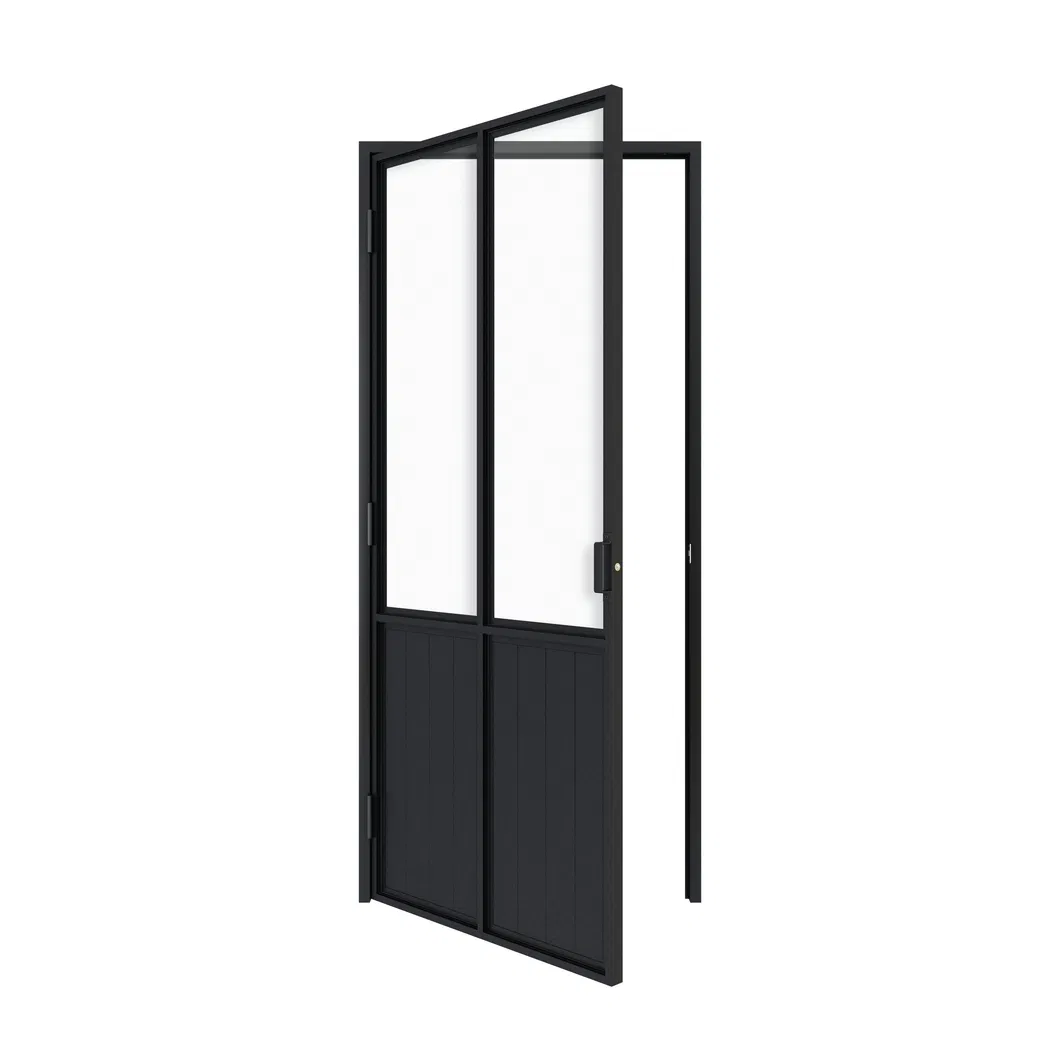 Morden French Style Steel Framed Glass Swing Door with Hinges and Handle