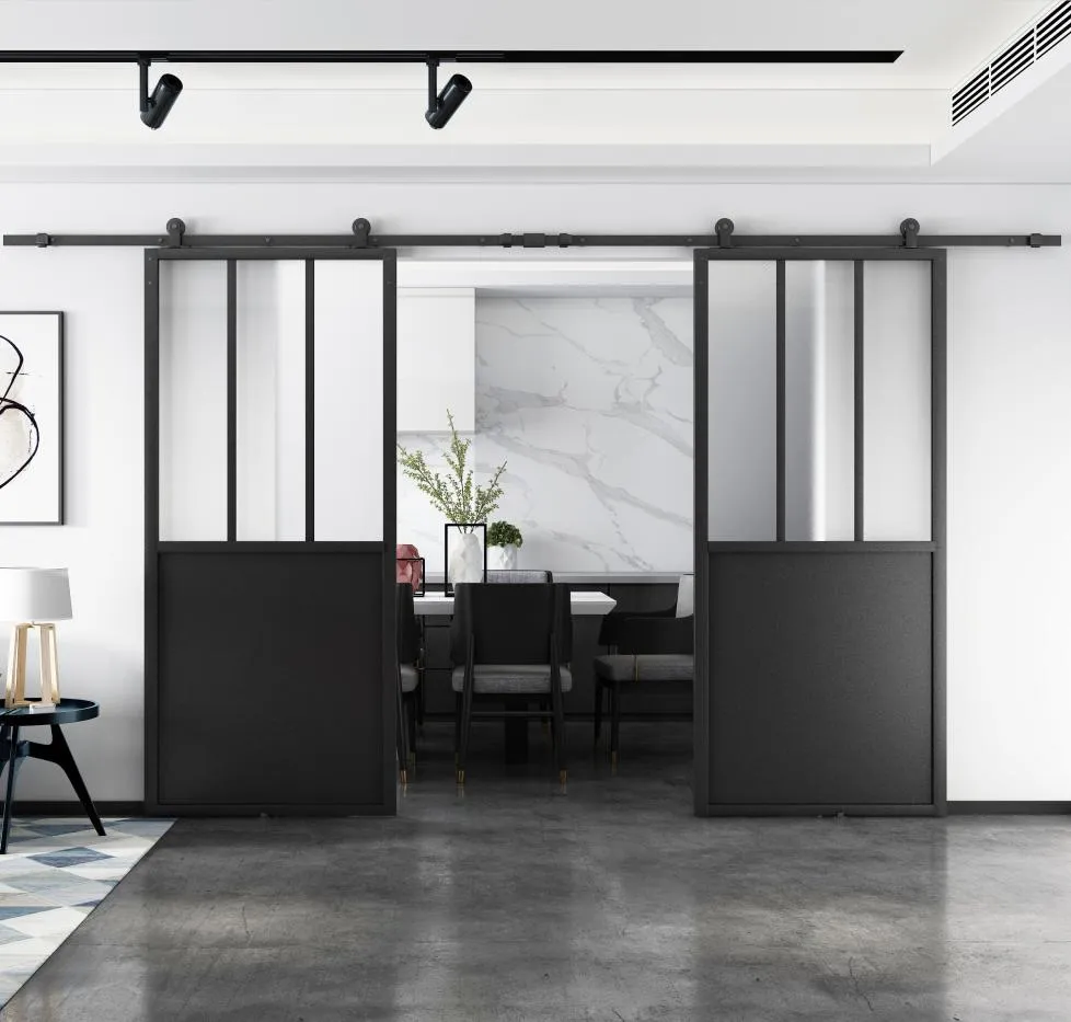 Double Glass Barn Door with 12FT Top Mounted Hardware Kit