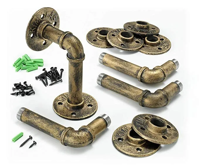 Solid Iron Gold Bronze Pipe Shelving Hangers and Brackets