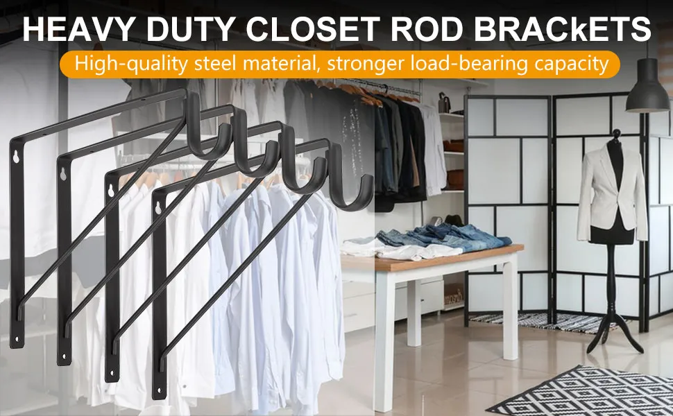 Closet Shelf Bracket &amp; Rod Brackets Black Closet Pole Shelves Brackets