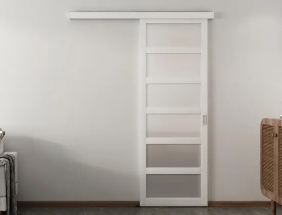 6-Lite Plastic Sliding Barn Door with Handle and Hardware Kit