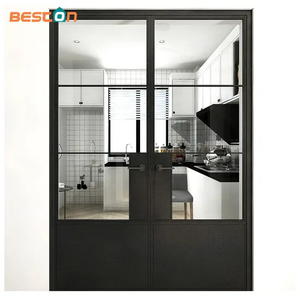 Double Steel Framed Swing Glass Door Metal Framed Door with Lock
