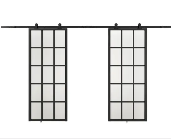 Double Steel Frame Clear Glass Barn Doors with Hardware