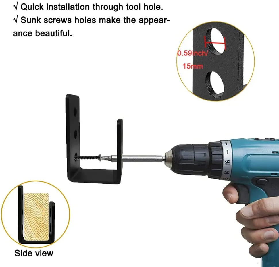 Door Barricade Brackets Black Steel U Security Door Lock Brackets with Screw