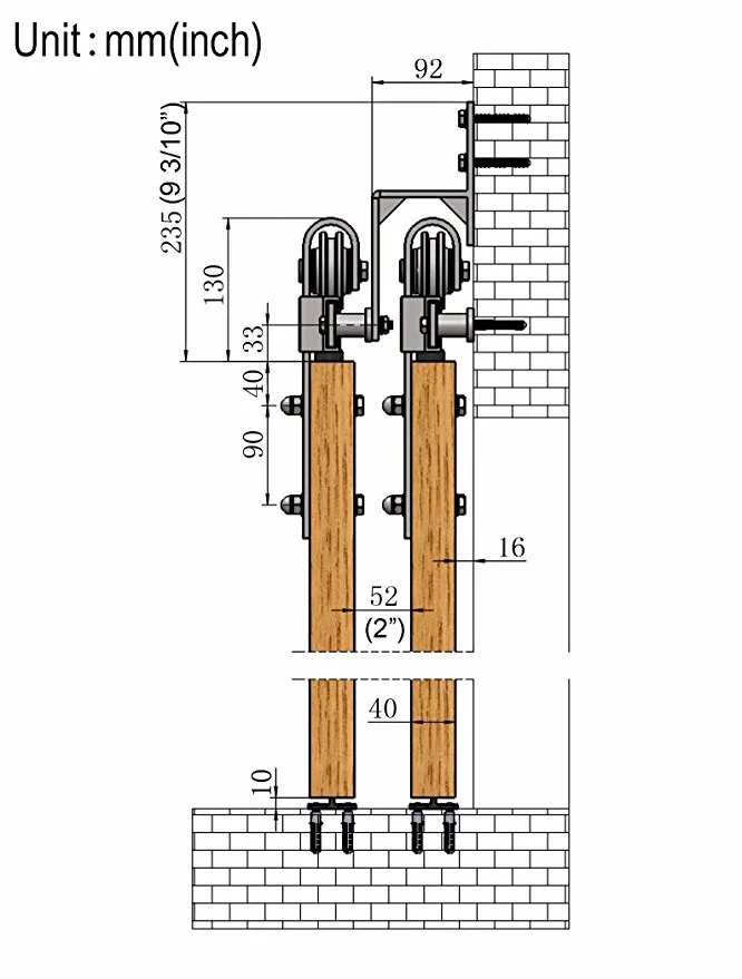 Brushed Nickel Steel Double Sliding Bypass Barn Door Hardware