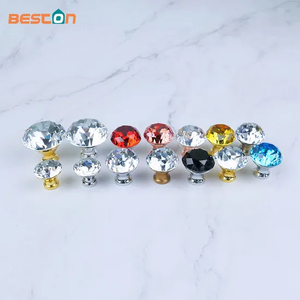 Colorful Simple Crystal Handle Mushroom Knob Luxury Cabinet Crystal Knob Pull Handle