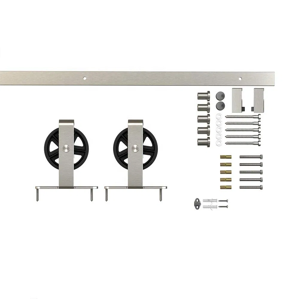 Satin Nickel Carbon Steel Big Wheel Sliding Barn Door Hardware Kit