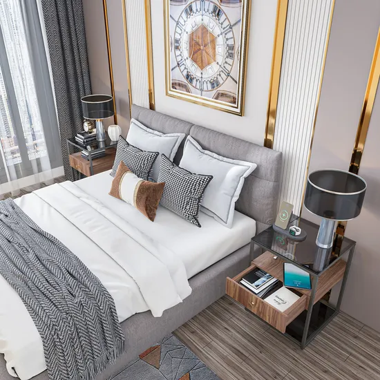 2 Layer Tempered Glass Coffee Table Square Nightstand Sofa End Bedside Table