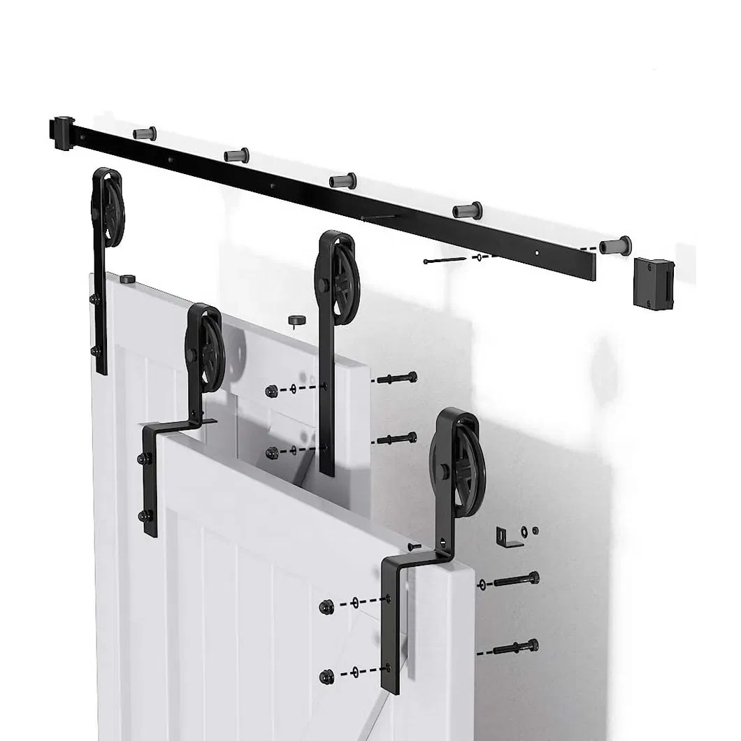 10FT Heavy Duty Single Track Bypass Big Spoke Wheel Sliding Barn Door Hardware