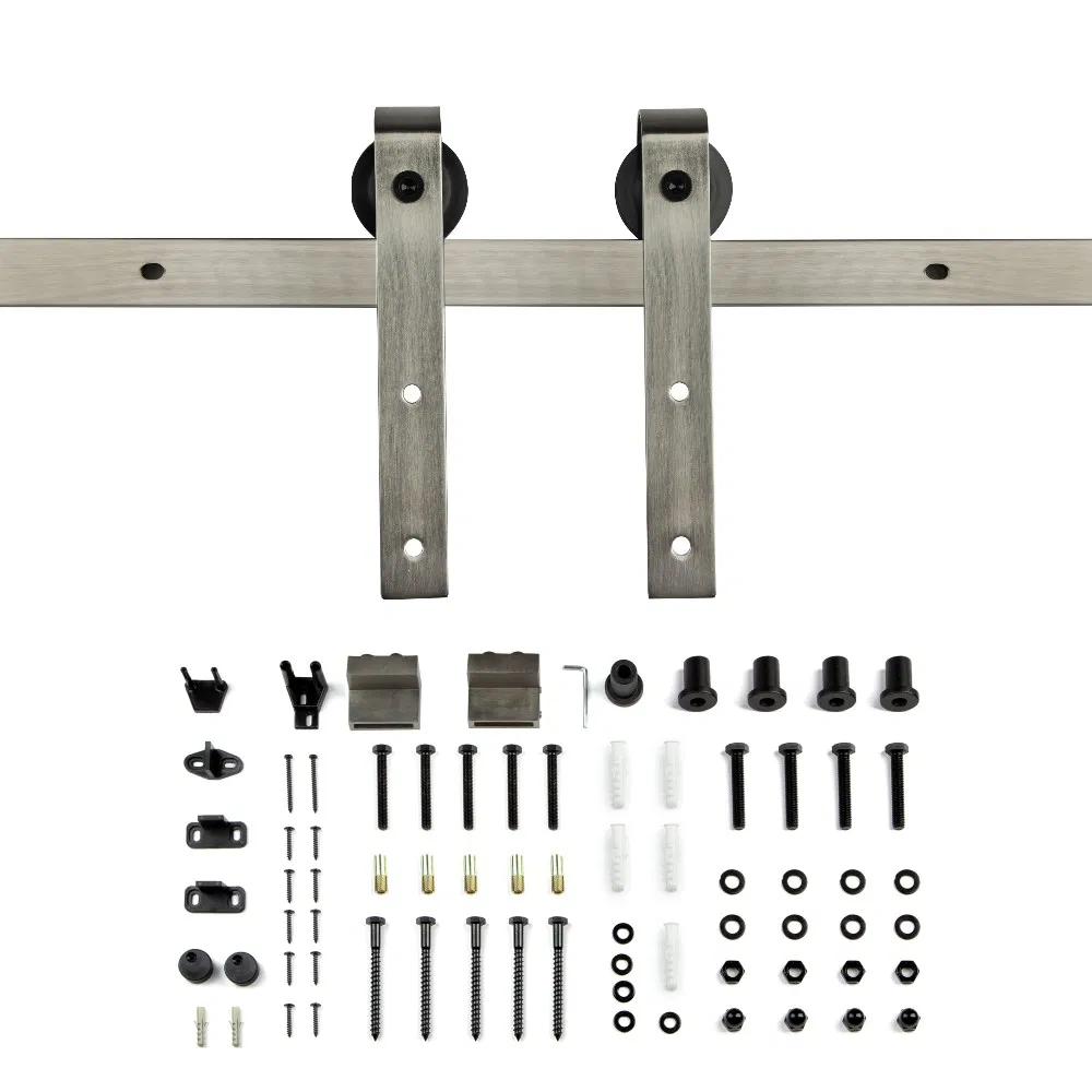 Satin Nickel Carbon Steel 2 Piece Connecting Rail J Shape Door Hanger Barn Door Hardware Kits