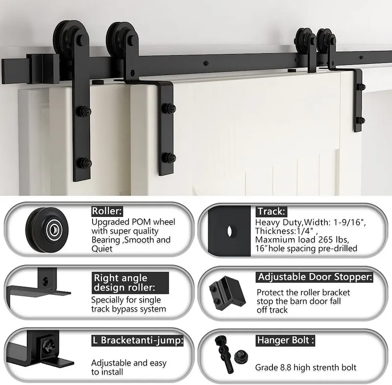 Contemporary Style Interior Bathroom Bypass Sliding Barn Door Hardware Kit