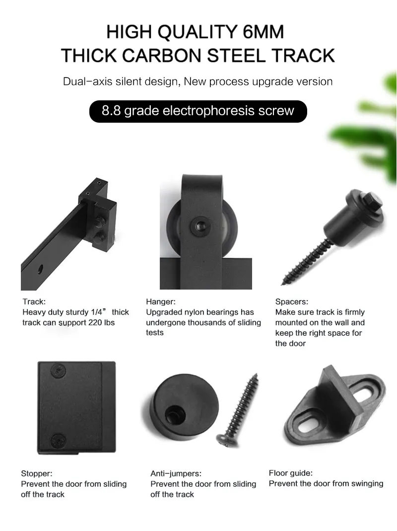 6.6 FT Sliding Barn Door Hardware Track Kit Sliding Door Accessories