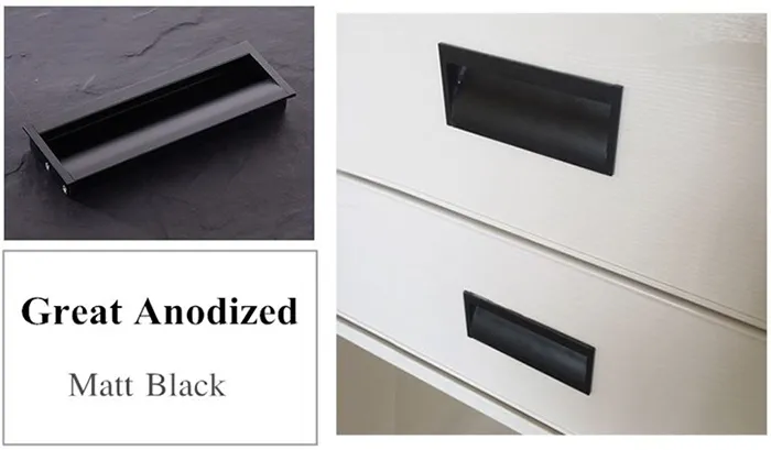 Recessed Cabinet Handles Aluminum Bedroom Kitchen Matt Black Pull Handle