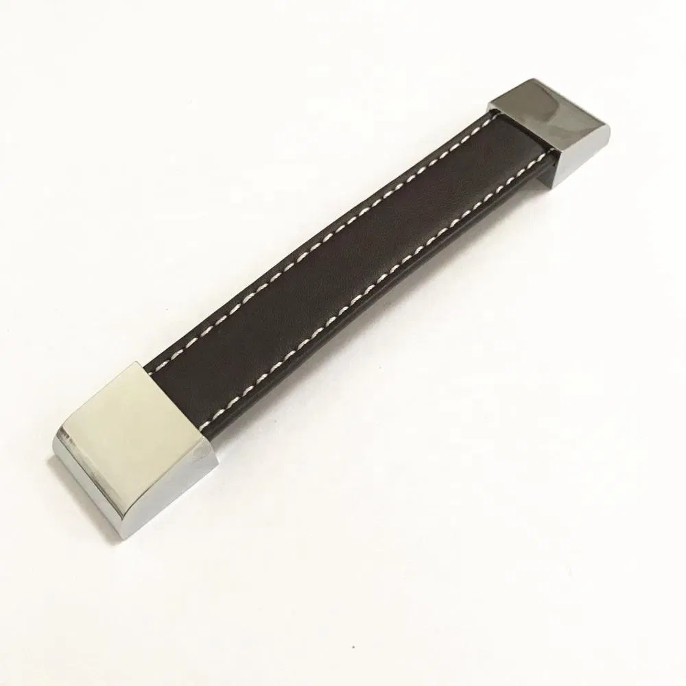 Hardware Kitchen Cabinet Solid Design 160mm Zinc Chrome + Leather Handle Pull