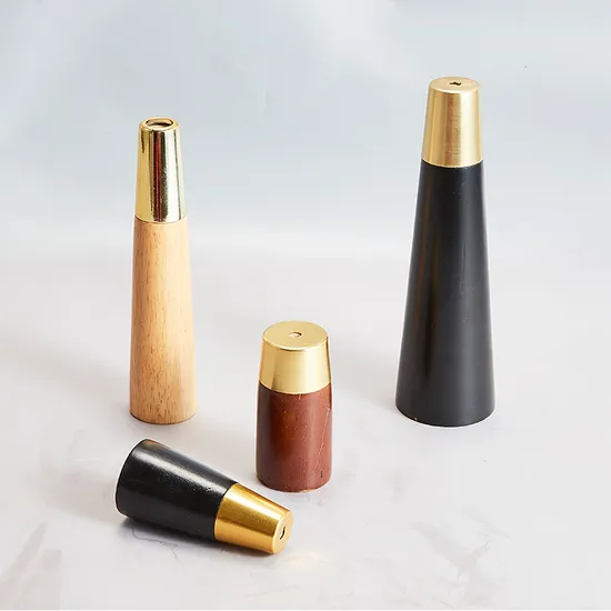 Wood Oak Furniture Legs Coffee Round Wood Table Legs with Brass Feet