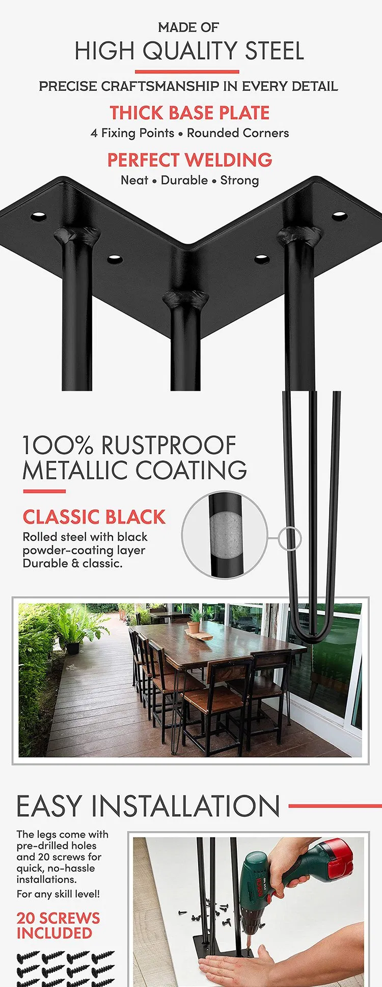 New Design Furniture Hairpin Legs Wholesale Metal Hairpin Legs for Side Table