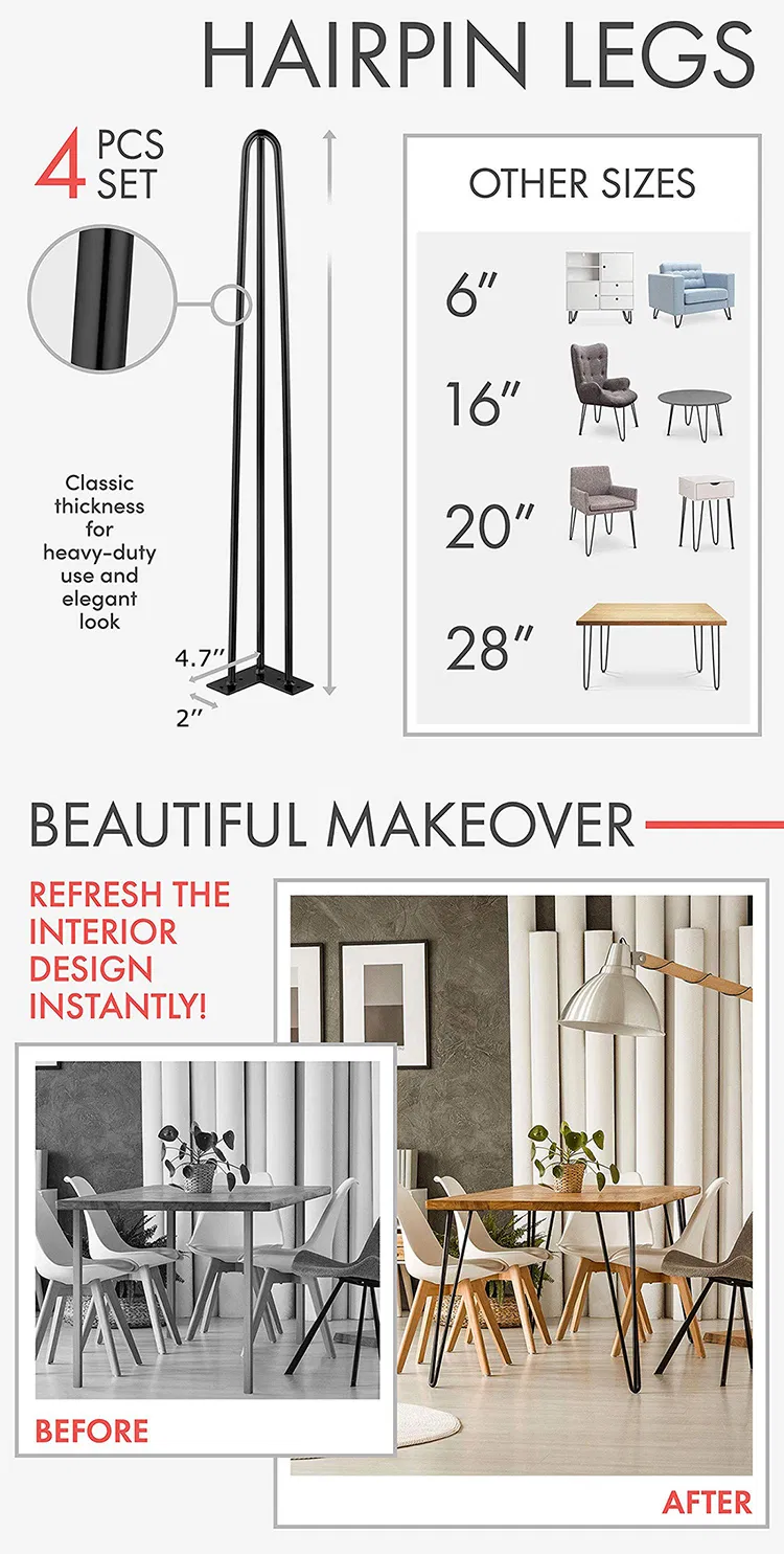 New Design Furniture Wholesale Metal Chrome Hairpin Table Legs