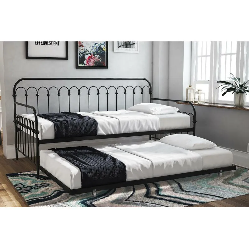 Bedroom Furniture Garden Platform Bed Sofa Metal Iron Frame Daybed with Trundle