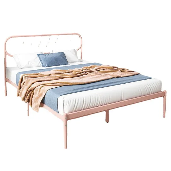 Simplicity Metal Double Bed Frame Pink with Bedroom Furniture