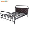 Diamond Leather Headboard Sturdy Iron Platform Bed Frame