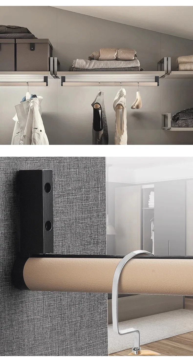 Wardrobe Accessories Leather Clothes Hanging Bar Space Saving Oval Closet Rod